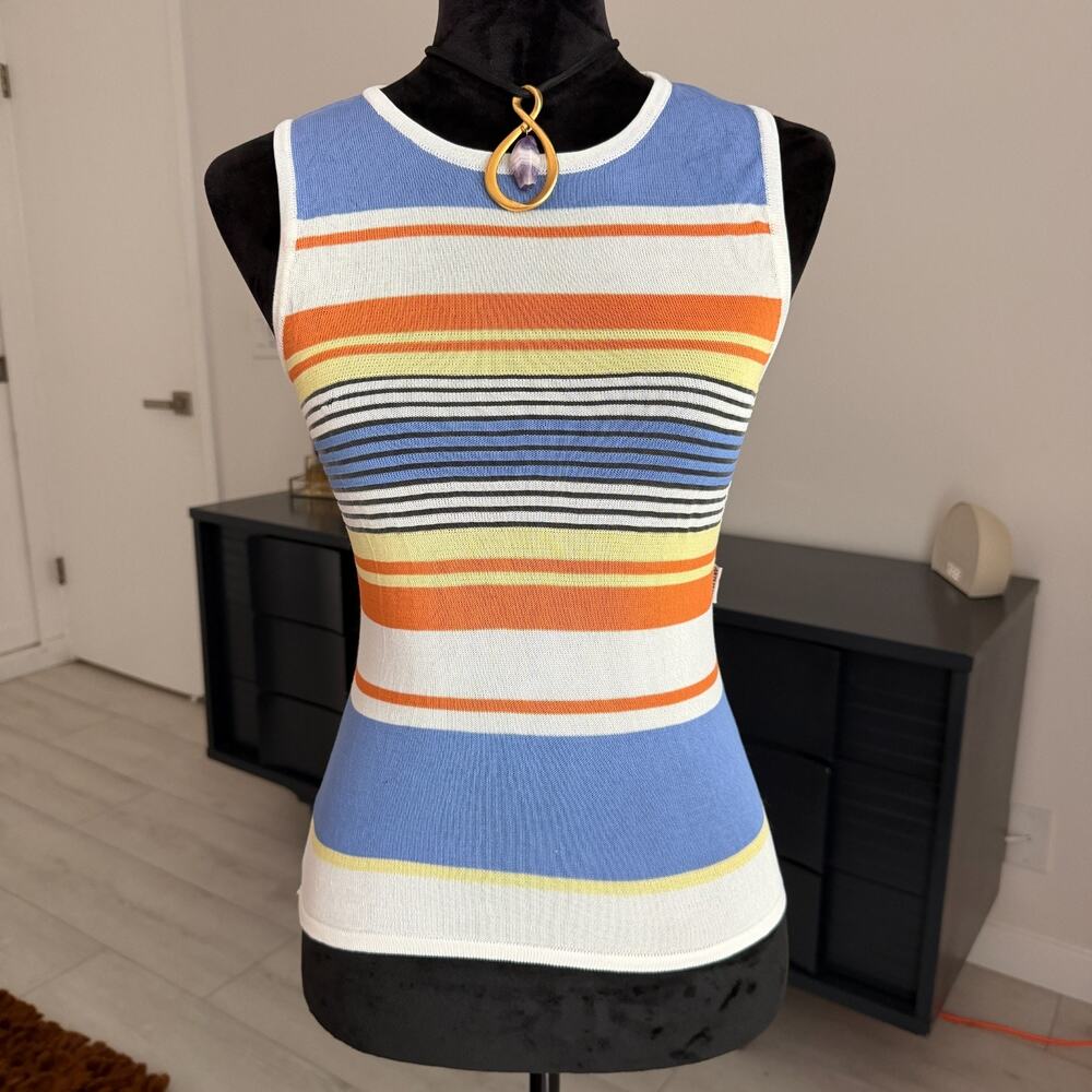 Anti Flirt Paris Top Short Sleeve Shirt Striped Tank Top Women's 3 Small Sheer